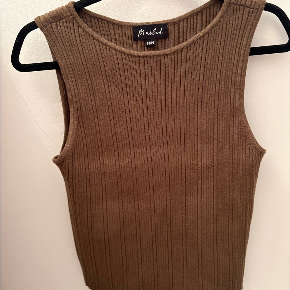 Marled Brown Khaki Ribbed Tank Top